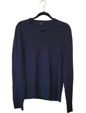 Theory Cotton/Cashmere Men's V-Neck Sweater - Navy Size M